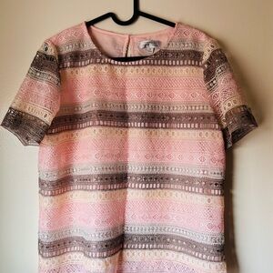 Tahari ASL Pink and Brown Lace Top